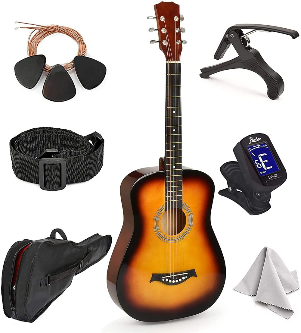 Guitars |  Master-Play Beginner Wood Acoustic Guitar 38" For Boys/Girls/Teens With Accessories Kit, Case, Strap, Pick, Digital Tuner, Extra Strings, Capo, Wash Cloth Guitars black