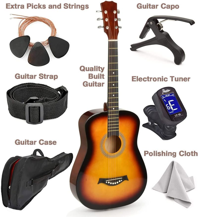 Guitars |  Master-Play Beginner Wood Acoustic Guitar 38" For Boys/Girls/Teens With Accessories Kit, Case, Strap, Pick, Digital Tuner, Extra Strings, Capo, Wash Cloth Guitars black