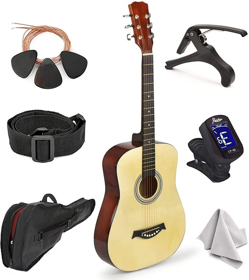 Guitars |  Master-Play Beginner Wood Acoustic Guitar 38" For Boys/Girls/Teens With Accessories Kit, Case, Strap, Pick, Digital Tuner, Extra Strings, Capo, Wash Cloth Guitars black