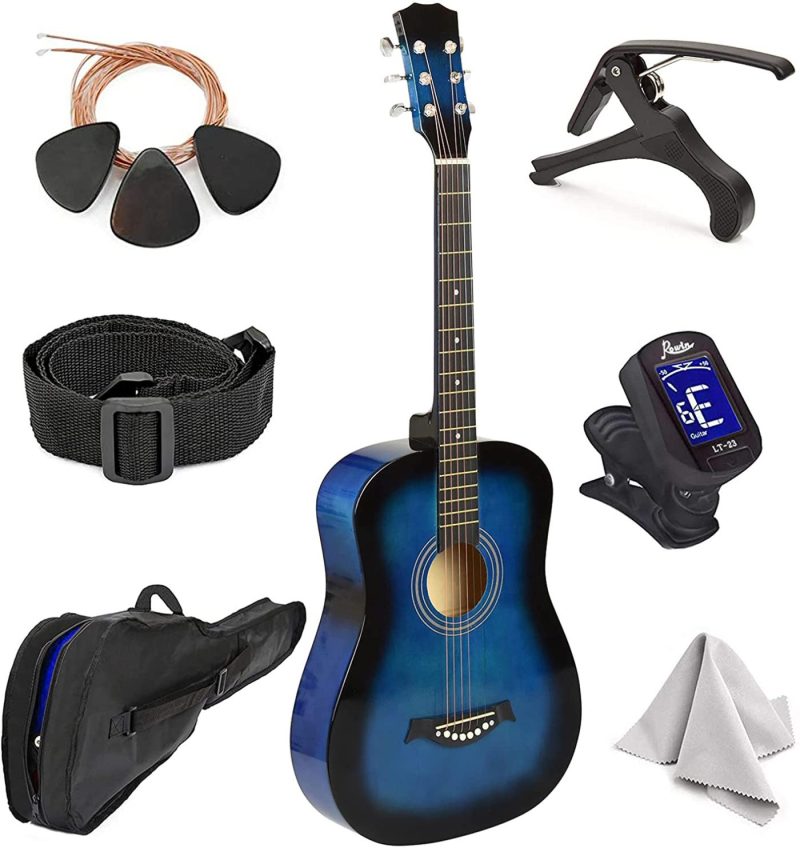 Guitars |  Master-Play Beginner Wood Acoustic Guitar 38" For Boys/Girls/Teens With Accessories Kit, Case, Strap, Pick, Digital Tuner, Extra Strings, Capo, Wash Cloth Guitars black