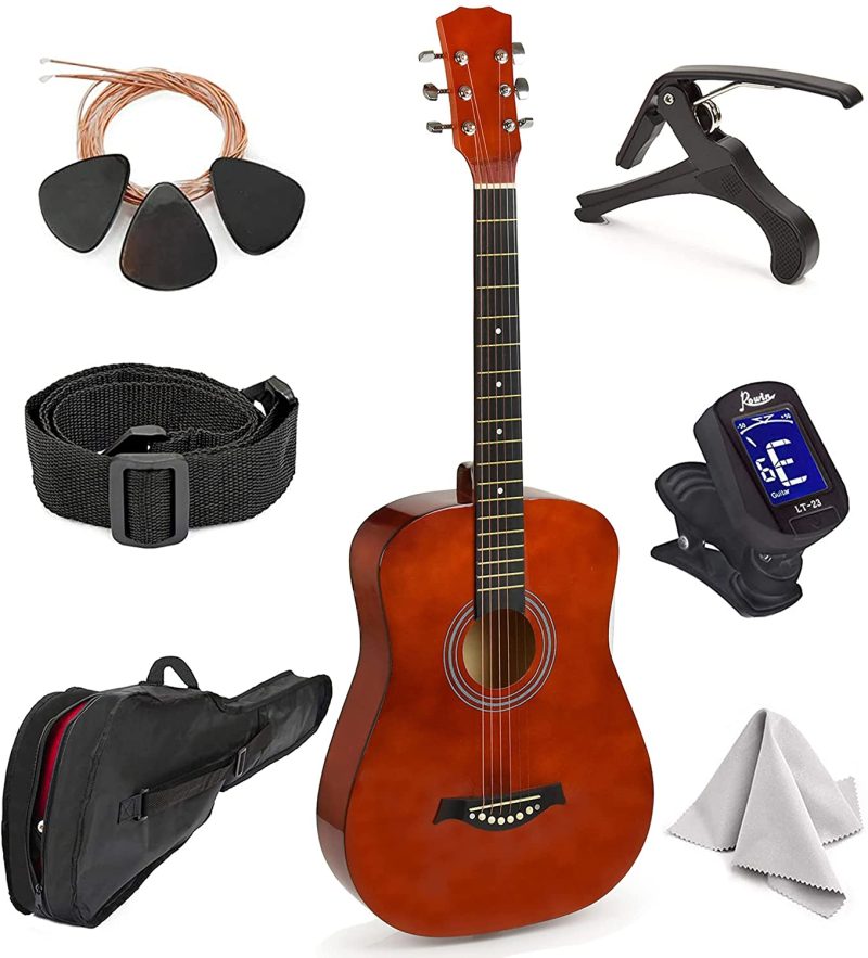 Guitars |  Master-Play Beginner Wood Acoustic Guitar 38" For Boys/Girls/Teens With Accessories Kit, Case, Strap, Pick, Digital Tuner, Extra Strings, Capo, Wash Cloth Guitars black