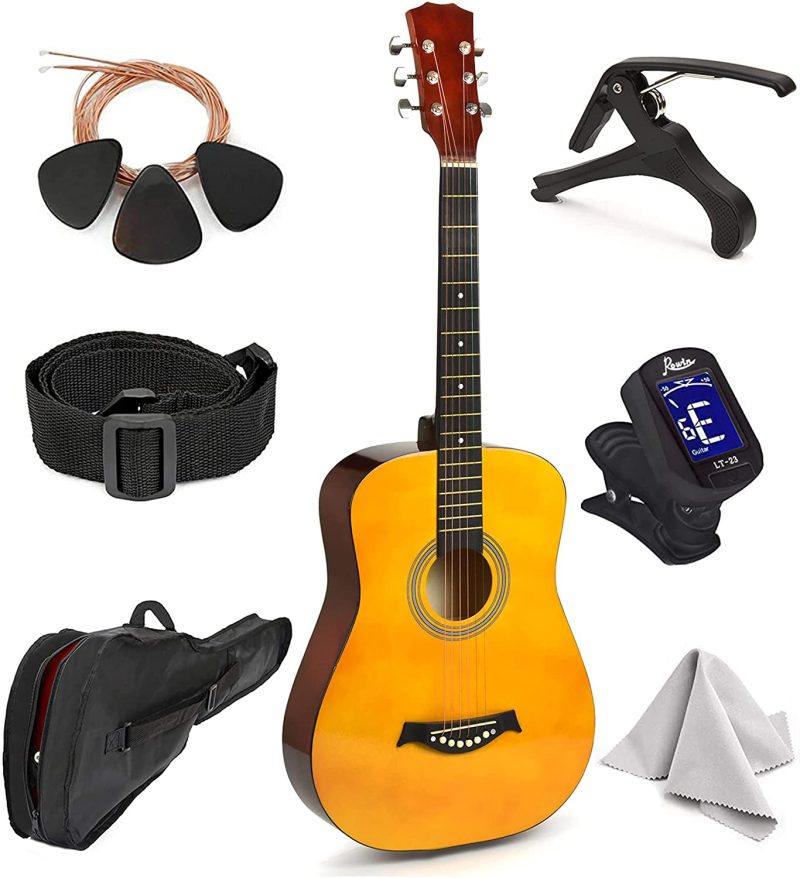 Guitars |  Master-Play Beginner Wood Acoustic Guitar 38" For Boys/Girls/Teens With Accessories Kit, Case, Strap, Pick, Digital Tuner, Extra Strings, Capo, Wash Cloth Guitars black