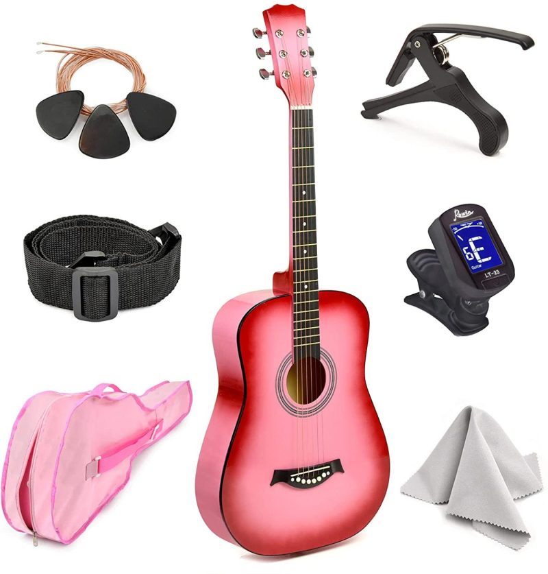 Guitars |  Master-Play Beginner Wood Acoustic Guitar 38" For Boys/Girls/Teens With Accessories Kit, Case, Strap, Pick, Digital Tuner, Extra Strings, Capo, Wash Cloth Guitars black