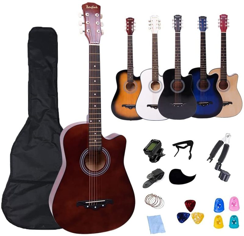 Guitars |  Rosefinch 38 Inch Acoustic Guitar For Beginner Kid Adult Teen Guitarra Acustica With Gig Bag, Tuner, Picks, Steel Strings, Capo, Cloth, Strap,Winder Guitars Guitars