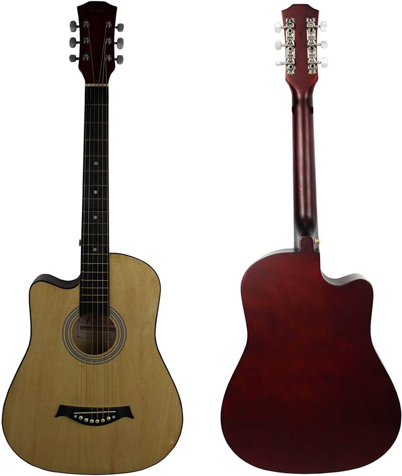 Guitars |  Vizcaya 38" Cutaway Natural Beginner Left-Handed Acoustic Guitar Starter Package Student Guitar With Gig Bag,Strap, Picks, Extra Strings, Electronic Tuner -Natural Cutaway Left-Handed Guitars Guitars