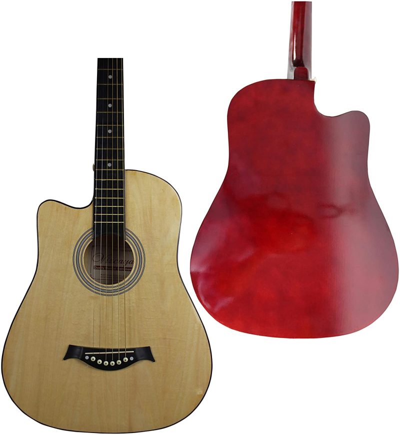 Guitars |  Vizcaya 38" Cutaway Natural Beginner Left-Handed Acoustic Guitar Starter Package Student Guitar With Gig Bag,Strap, Picks, Extra Strings, Electronic Tuner -Natural Cutaway Left-Handed Guitars Guitars