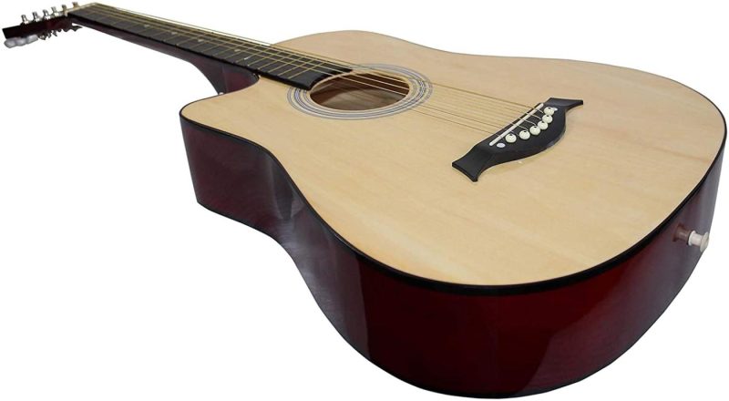 Guitars |  Vizcaya 38" Cutaway Natural Beginner Left-Handed Acoustic Guitar Starter Package Student Guitar With Gig Bag,Strap, Picks, Extra Strings, Electronic Tuner -Natural Cutaway Left-Handed Guitars Guitars