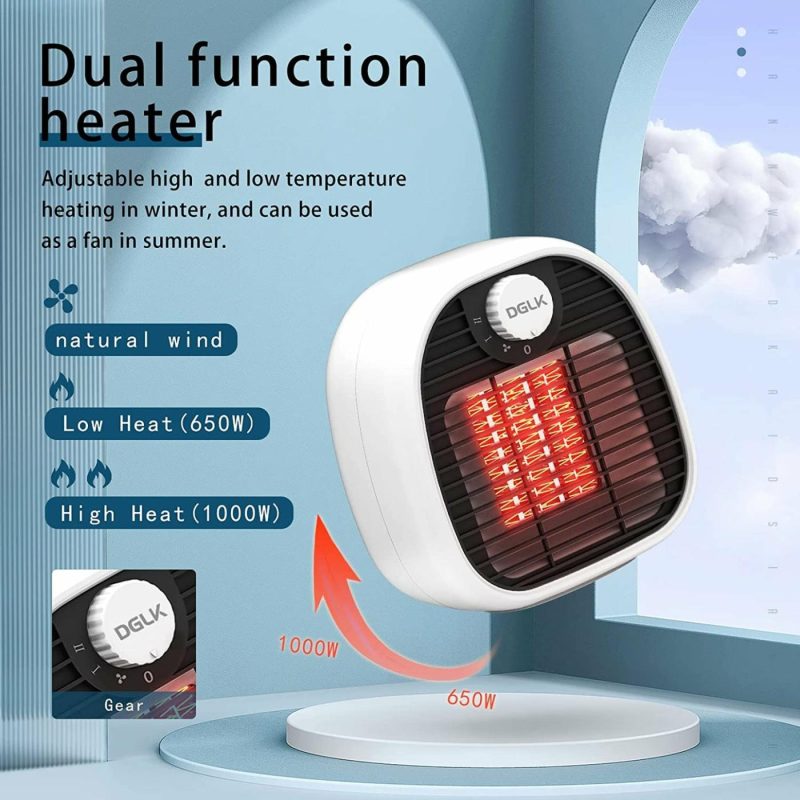 Heating, Cooling & Air Quality |  2 In 1 Electric Space Heater, Small Space Heaters For Indoor Use, 1000W/650W Ceramic Ptc Portable Heater , Personal Desk Heater For Office, Room, Garage Education & Crafts black