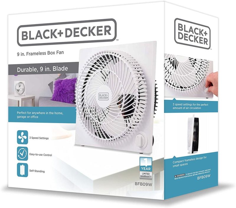 Heating, Cooling & Air Quality |  Black+Decker Mini Box Fan – Tabletop Quiet 9 Inch Desk Box Fans Frameless Bfb09W White Heating, Cooling & Air Quality BLACK+DECKER