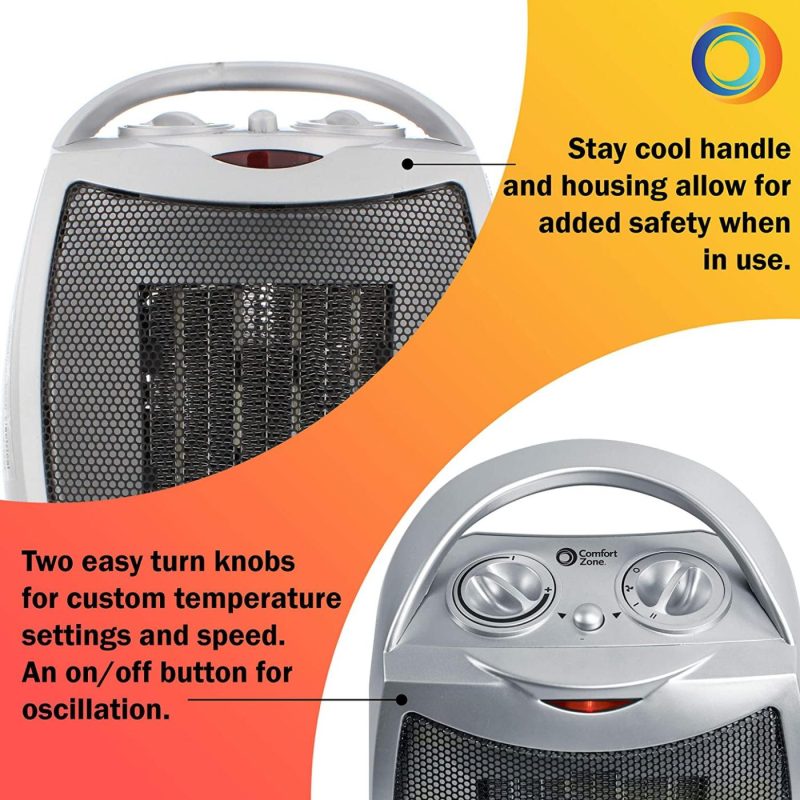 Heating, Cooling & Air Quality |  Ccc Comfort Zone Cz449 Electric Heater, Ceramic Oscillating Thermal, Silver Home Decor & Cleaning CCC COMFORT ZONE