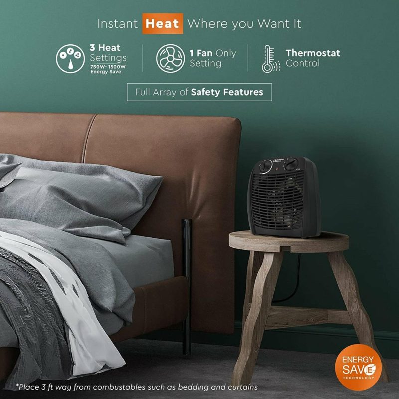 Heating, Cooling & Air Quality |  Comfort Zone Cz45E Personal Heater, 1500W With Adjustable Thermostat , Energy Saving, With Overheat Safety Sensors And Tip-Over Switch Heating, Cooling & Air Quality black