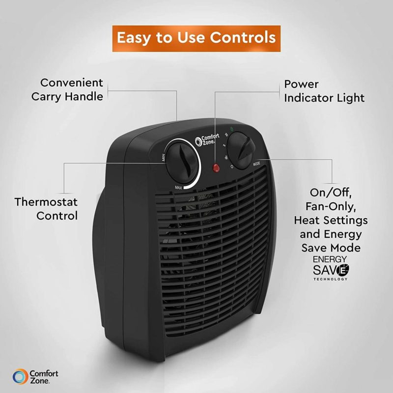 Heating, Cooling & Air Quality |  Comfort Zone Cz45E Personal Heater, 1500W With Adjustable Thermostat , Energy Saving, With Overheat Safety Sensors And Tip-Over Switch Heating, Cooling & Air Quality black