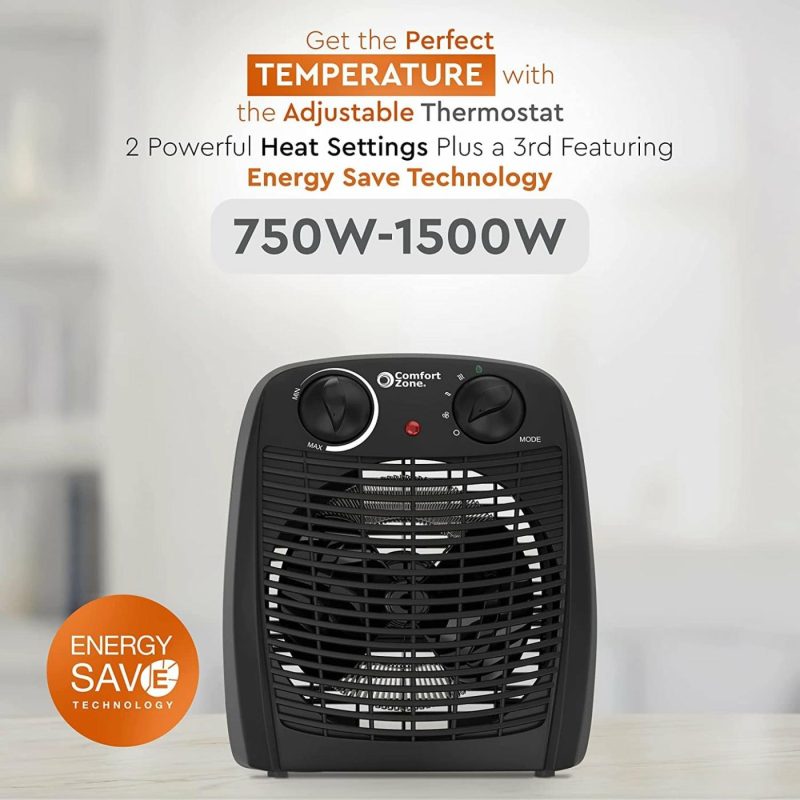 Heating, Cooling & Air Quality |  Comfort Zone Cz45E Personal Heater, 1500W With Adjustable Thermostat , Energy Saving, With Overheat Safety Sensors And Tip-Over Switch Heating, Cooling & Air Quality black