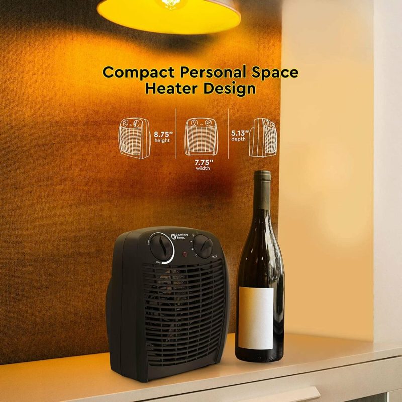 Heating, Cooling & Air Quality |  Comfort Zone Cz45E Personal Heater, 1500W With Adjustable Thermostat , Energy Saving, With Overheat Safety Sensors And Tip-Over Switch Heating, Cooling & Air Quality black