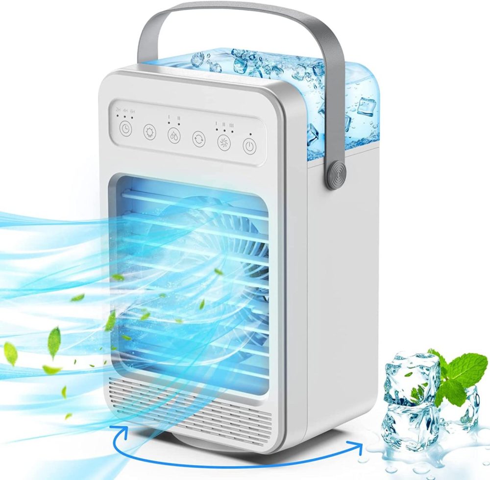 Heating, Cooling & Air Quality |  Portable Ac,Portable Air Conditioner Fan Personal Cooler Fan Table Humidifier Rotating Usb Power Supply Timer Led Light 4 Speeds For Bedroom Office Living Room Dorm (White) Education & Crafts Education & Crafts