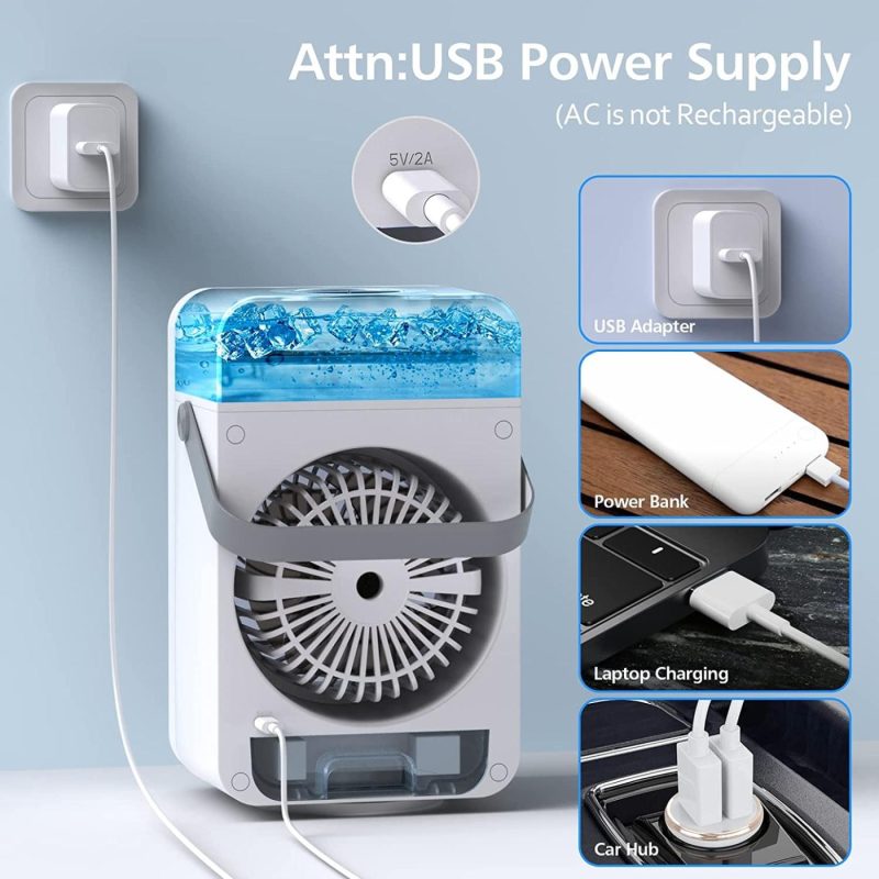 Heating, Cooling & Air Quality |  Portable Ac,Portable Air Conditioner Fan Personal Cooler Fan Table Humidifier Rotating Usb Power Supply Timer Led Light 4 Speeds For Bedroom Office Living Room Dorm (White) Education & Crafts Education & Crafts