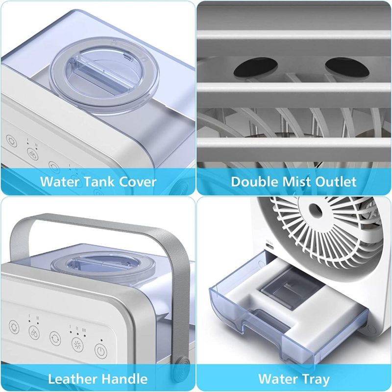 Heating, Cooling & Air Quality |  Portable Ac,Portable Air Conditioner Fan Personal Cooler Fan Table Humidifier Rotating Usb Power Supply Timer Led Light 4 Speeds For Bedroom Office Living Room Dorm (White) Education & Crafts Education & Crafts