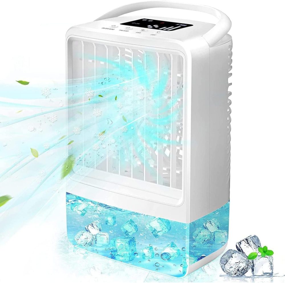 Heating, Cooling & Air Quality |  Portable Air Conditioner Fan, Eeieer Personal Misting Evaporative Air Cooler 3 Speeds 2/4H Timing 7 Colors Night Light 2 Mist Modes Humidifier Quiet Cool Small Table Fans For Home Bedroom Office Education & Crafts Education & Crafts