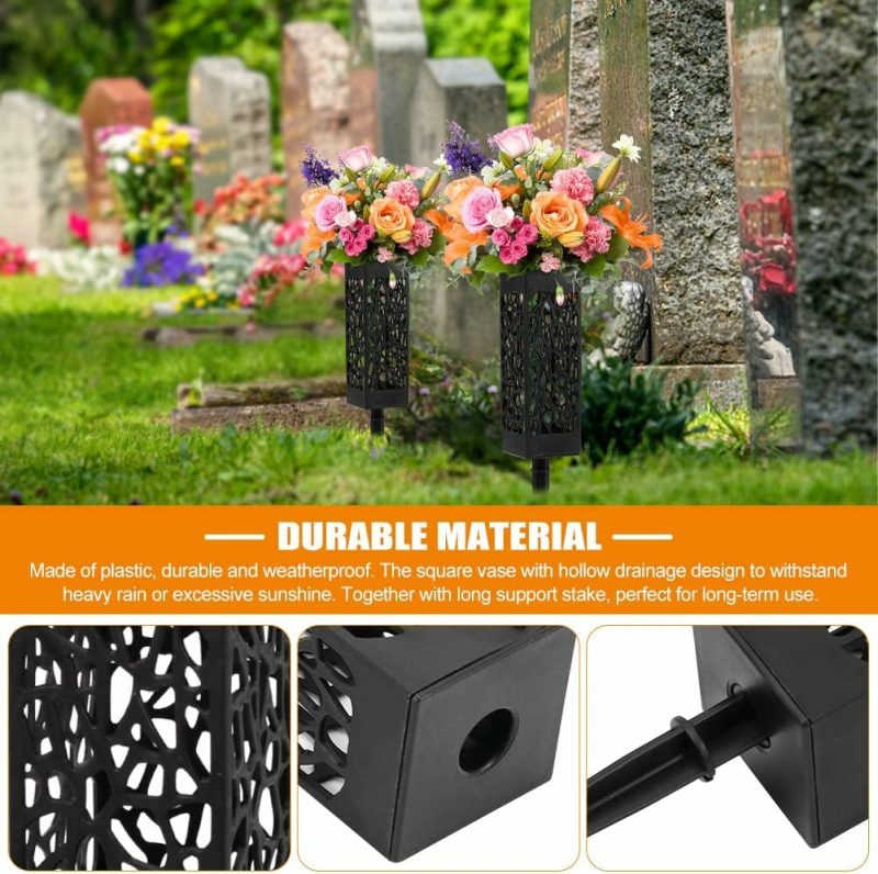 Home Décor |  2 Pack Graves Decorations Memorial Cemetery Floral Holder Home Décor black