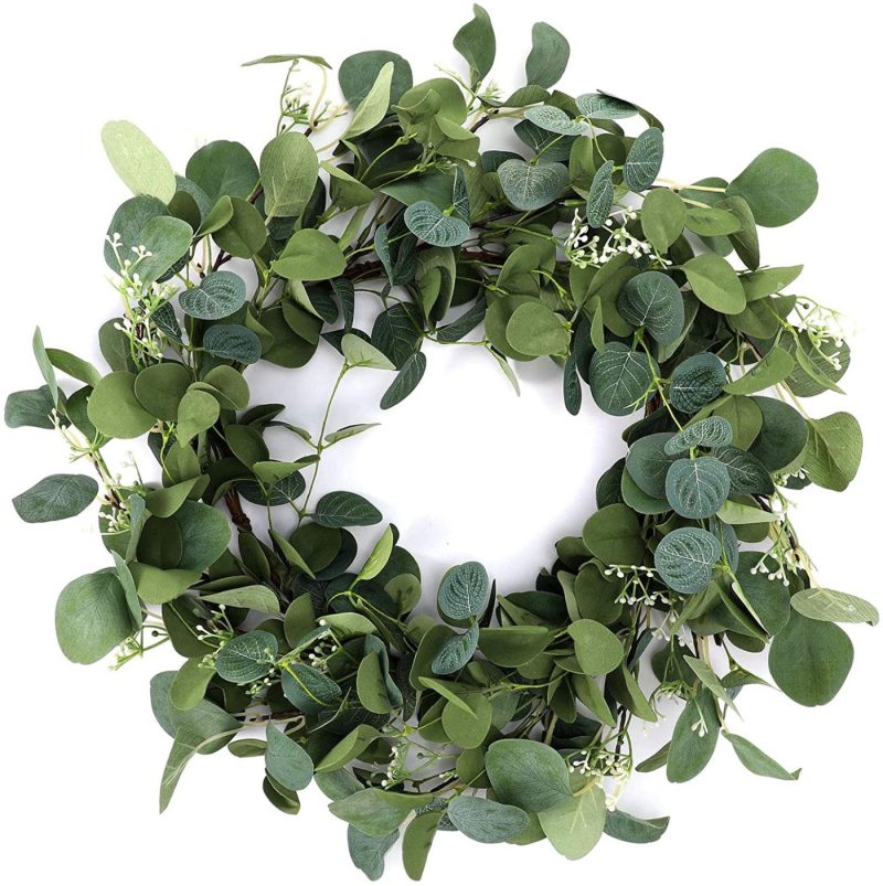 Home Décor |  20 Inch Artificial Eucalyptus Wreath Green Eucalyptus Leaves Garland Hanging Greenery Wreath Ornament For Front Door Wall Window Indoor Outdoor Home Décor Home Décor