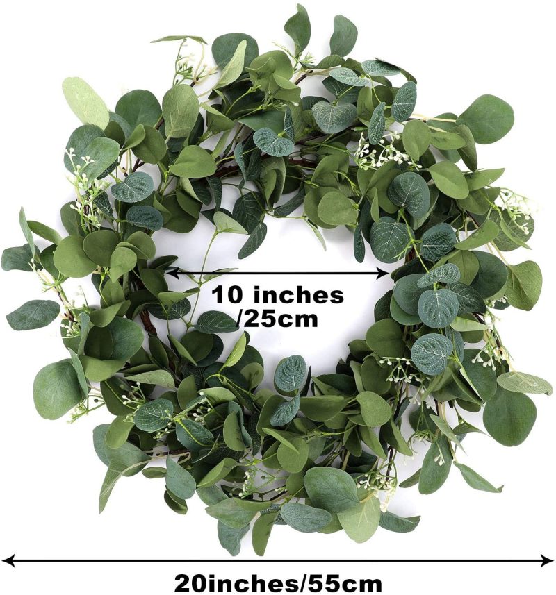 Home Décor |  20 Inch Artificial Eucalyptus Wreath Green Eucalyptus Leaves Garland Hanging Greenery Wreath Ornament For Front Door Wall Window Indoor Outdoor Home Décor Home Décor