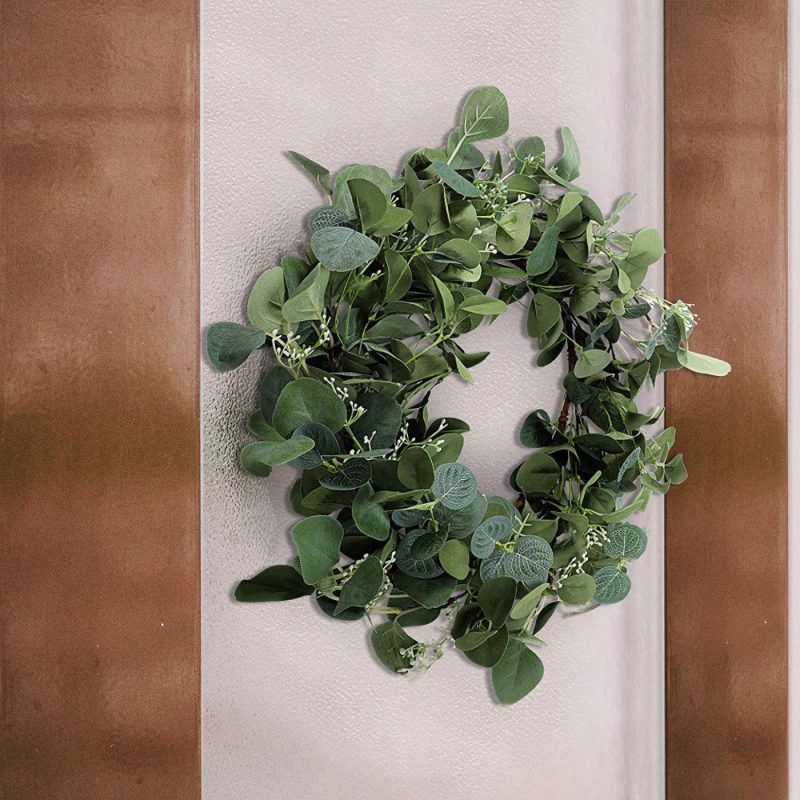 Home Décor |  20 Inch Artificial Eucalyptus Wreath Green Eucalyptus Leaves Garland Hanging Greenery Wreath Ornament For Front Door Wall Window Indoor Outdoor Home Décor Home Décor