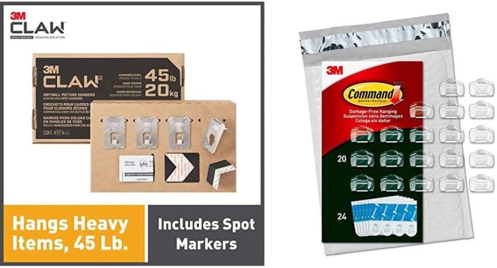 Home Décor |  3M Claw Drywall Picture Hangers Holds 45 Lb. & Command Outdoor Light Clips, 20 Clips, 24 Strips Home Décor Command