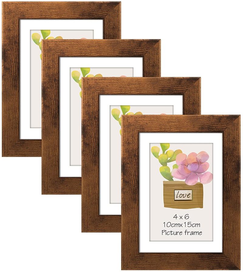 Home Décor |  4X6 Picture Frame Set Of 4, Display Photo 4X6 With Mat Or 5X7 Without Mat, Wooden Rustic Picture Frames For Tabletop Or Wall Mounting, Brown Home Décor Home Décor