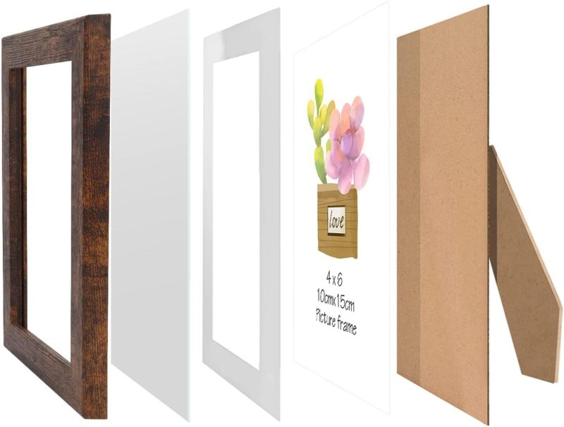 Home Décor |  4X6 Picture Frame Set Of 4, Display Photo 4X6 With Mat Or 5X7 Without Mat, Wooden Rustic Picture Frames For Tabletop Or Wall Mounting, Brown Home Décor Home Décor