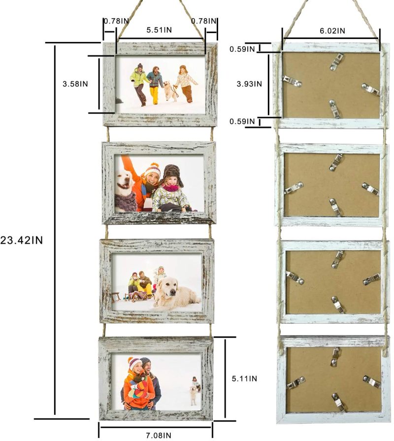 Home Décor |  4X6 Wall Hanging Picture Frames Collage With 8 Opening Distressed White Frames,2 Packs Home Décor Hogar Suerte