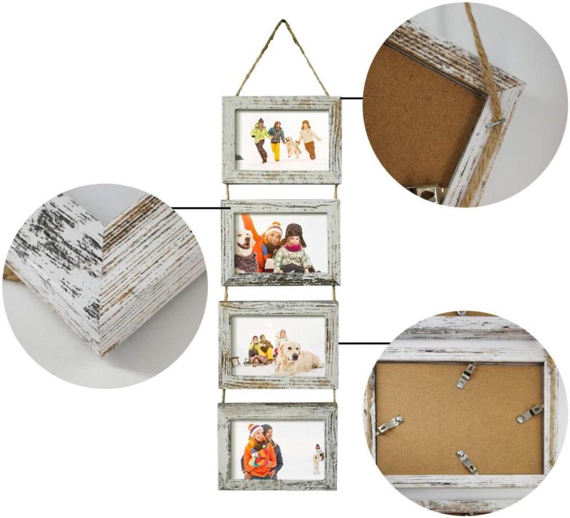 Home Décor |  4X6 Wall Hanging Picture Frames Collage With 8 Opening Distressed White Frames,2 Packs Home Décor Hogar Suerte