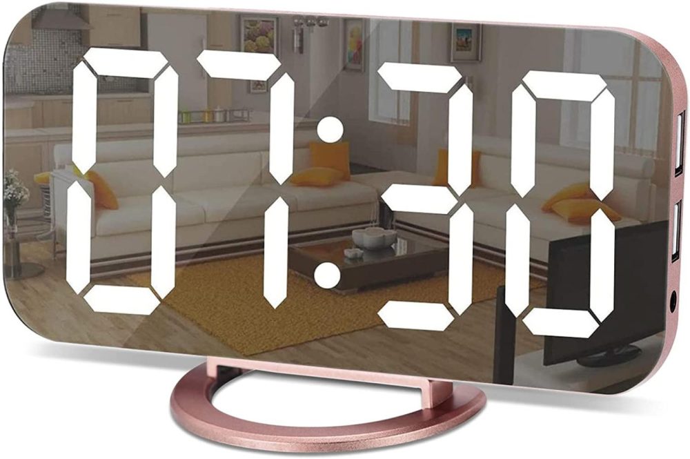 Home Décor |  Alarm Clock For Bedroom,Led And Mirror Digital Clock Large Display,With Dual Usb Charger Ports,Auto Dim,Snooze Mode,Modern Desk/Wall Electronic Clock For Girl Woman Mom Teens – Rose Gold Home Décor Home Décor