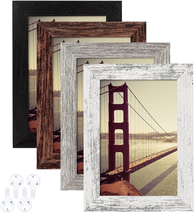 Home Décor |  Baijiali 4X6 Picture Frame Black Wood Pattern Set Of 4 With Tempered Glass,Display Pictures 3.5X5 With Mat Or 4X6 Without Mat, Horizontal And Vertical Formats For Wall And Table Mounting Home Décor BAIJIALI