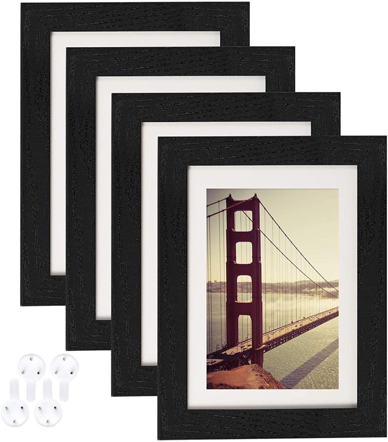 Home Décor |  Baijiali 5X7 Picture Frame Black Wood Pattern Set Of 4 With Tempered Glass,Display Pictures 4X6 With Mat Or 5X7 Without Mat, Horizontal And Vertical Formats For Wall And Table Mounting Home Décor BAIJIALI