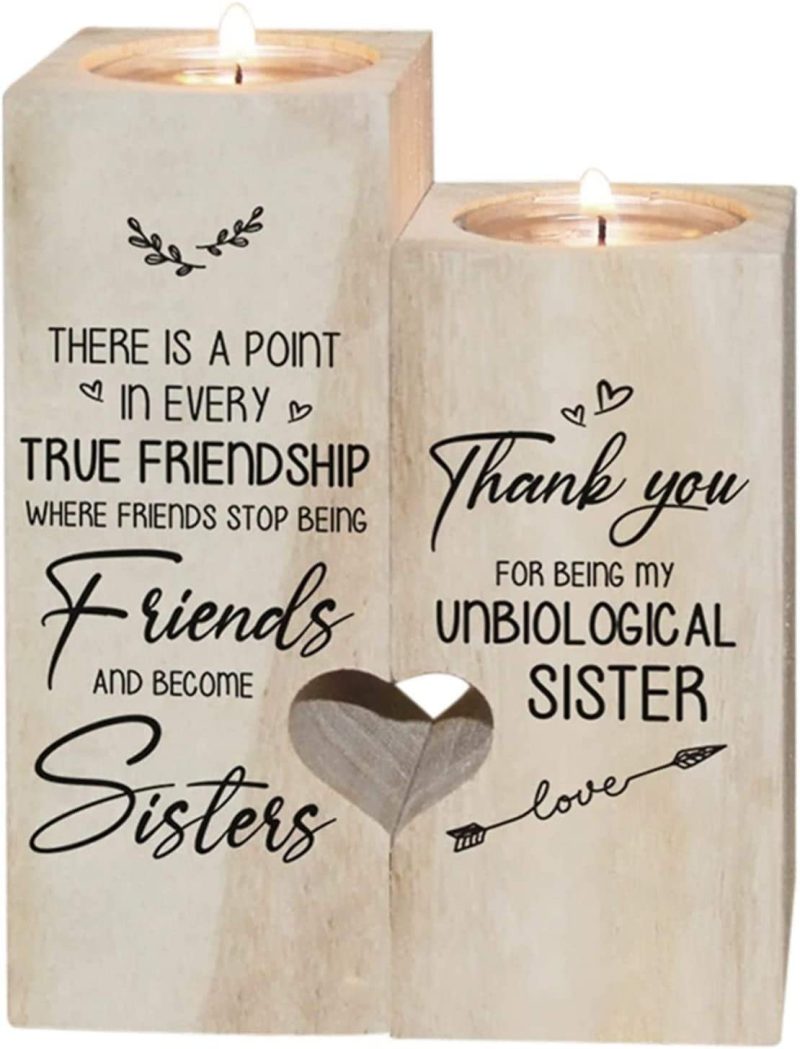 Home Décor |  Best Friends Birthday Gifts For To My Wife Candle Holder- Thank You For Being My Unbiological Sister Female Girl Friends Personalized Custom Friendship Birthday Gift Home Décor Gearwoo