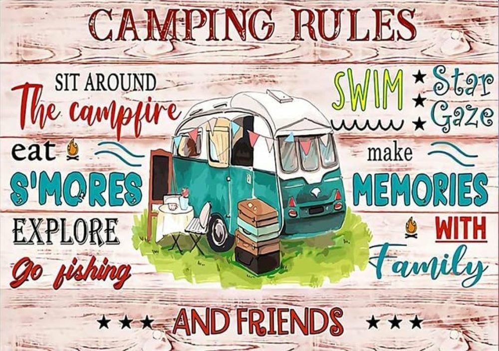 Home Décor |  Camping Rules Sit Around The Campfire Make Memories With Family And Friends Aluminum Signs Funny Tin Sign 5.5"X8" Home Décor Bibilboi