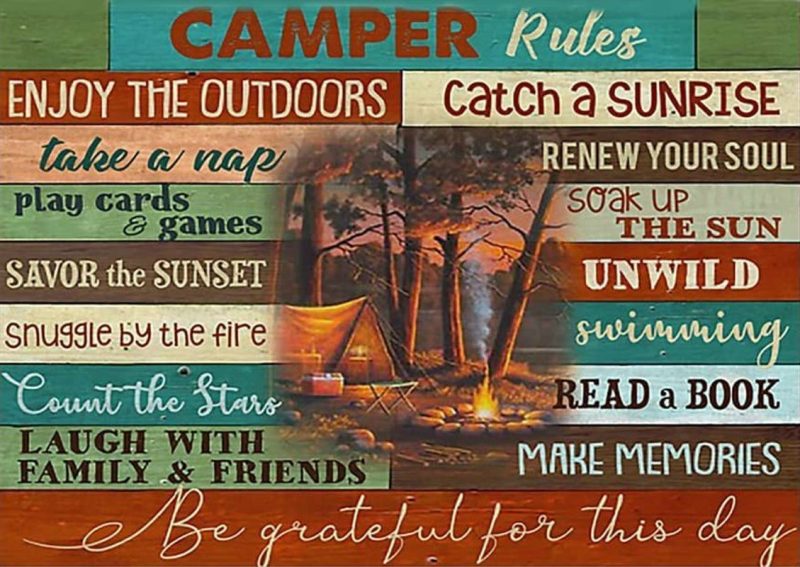 Home Décor |  Camping Rules Sit Around The Campfire Make Memories With Family And Friends Aluminum Signs Funny Tin Sign 5.5"X8" Home Décor Bibilboi