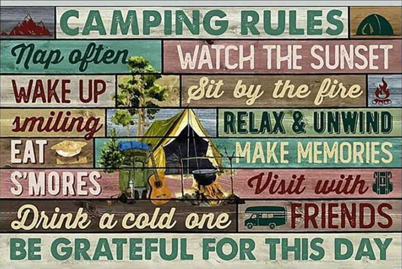 Home Décor |  Camping Rules Sit Around The Campfire Make Memories With Family And Friends Aluminum Signs Funny Tin Sign 5.5"X8" Home Décor Bibilboi