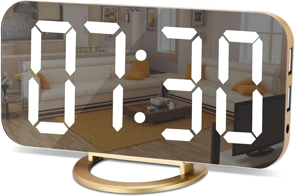 Home Décor |  Digital Alarm Clock,Led And Mirror Desk Clock Large Display,With Dual Usb Charger Ports,3 Levels Brightness,12/24H,Modern Electronic Clock For Bedroom Home Living Room Office – Gold Education & Crafts Education & Crafts