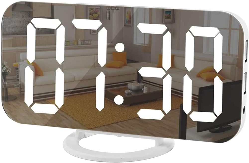 Home Décor |  Digital Clock Large Display, Led Electric Alarm Clocks Mirror Surface For Makeup With Diming Mode, 3 Levels Brightness, Dual Usb Ports Modern Decoration For Home Bedroom Decor-White Home Décor Home Décor