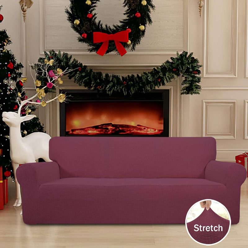 Home Décor |  Easy-Going Stretch 4 Seater Sofa Slipcover 1-Piece Sofa Cover Furniture Protector Couch Soft With Elastic Bottom For Kids,Polyester Spandex Jacquard Fabric Small Checks (Xx Large,Purple) Home Décor Easy-Going