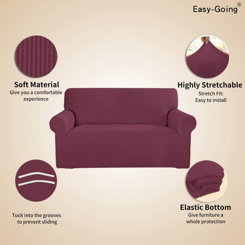 Home Décor |  Easy-Going Stretch 4 Seater Sofa Slipcover 1-Piece Sofa Cover Furniture Protector Couch Soft With Elastic Bottom For Kids,Polyester Spandex Jacquard Fabric Small Checks (Xx Large,Purple) Home Décor Easy-Going