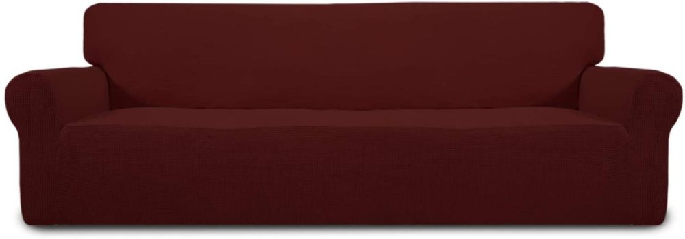 Home Décor |  Easy-Going Stretch 4 Seater Sofa Slipcover 1-Piece Sofa Cover Furniture Protector Couch Soft With Elastic Bottom For Kids,Polyester Spandex Jacquard Fabric Small Checks (Xx Large,Wine) Home Décor Easy-Going