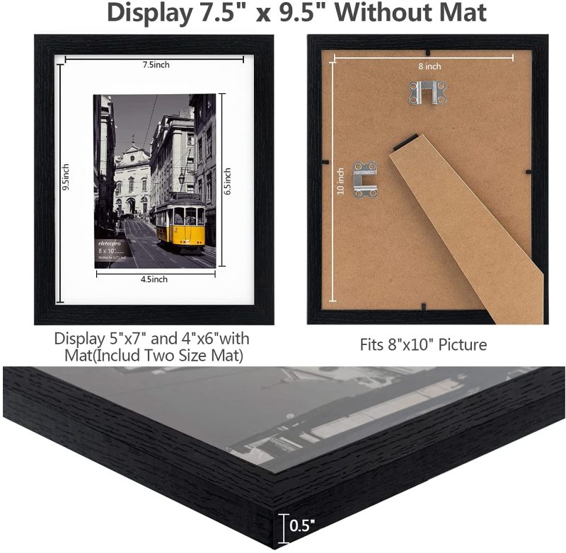 Home Décor |  Eletecpro 8X10 Picture Frames Set Of 10, Display 4X6 Or 5X7 Photo Frame With Mat Or 8X10 Without Mat, Wall Gallery Photo Frames, Table Top Display Or Wall Mounting (Black, 8X10) Home Décor black