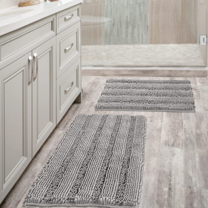 Home Décor |  Extra Thick Striped Bath Rugs For Bathroom Anti-Slip Bath Mats Soft Plush Chenille Yarn Shaggy Mat Living Room Bedroom Mat Floor Water Absorbent Bath Bath