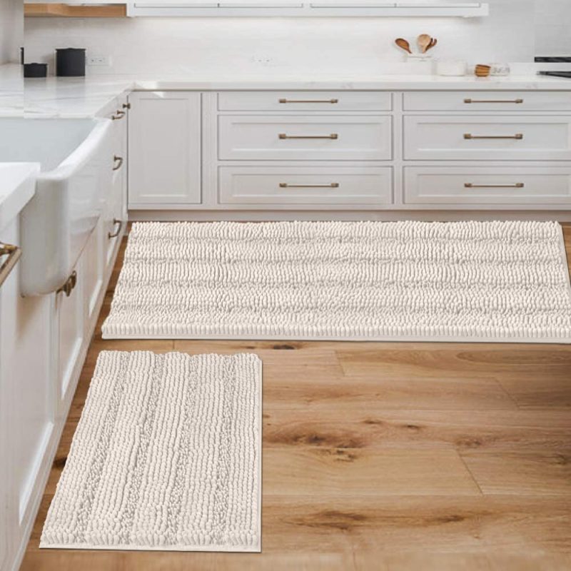 Home Décor |  Extra Thick Striped Bath Rugs For Bathroom Anti-Slip Bath Mats Soft Plush Chenille Yarn Shaggy Mat Living Room Bedroom Mat Floor Water Absorbent Bath Bath