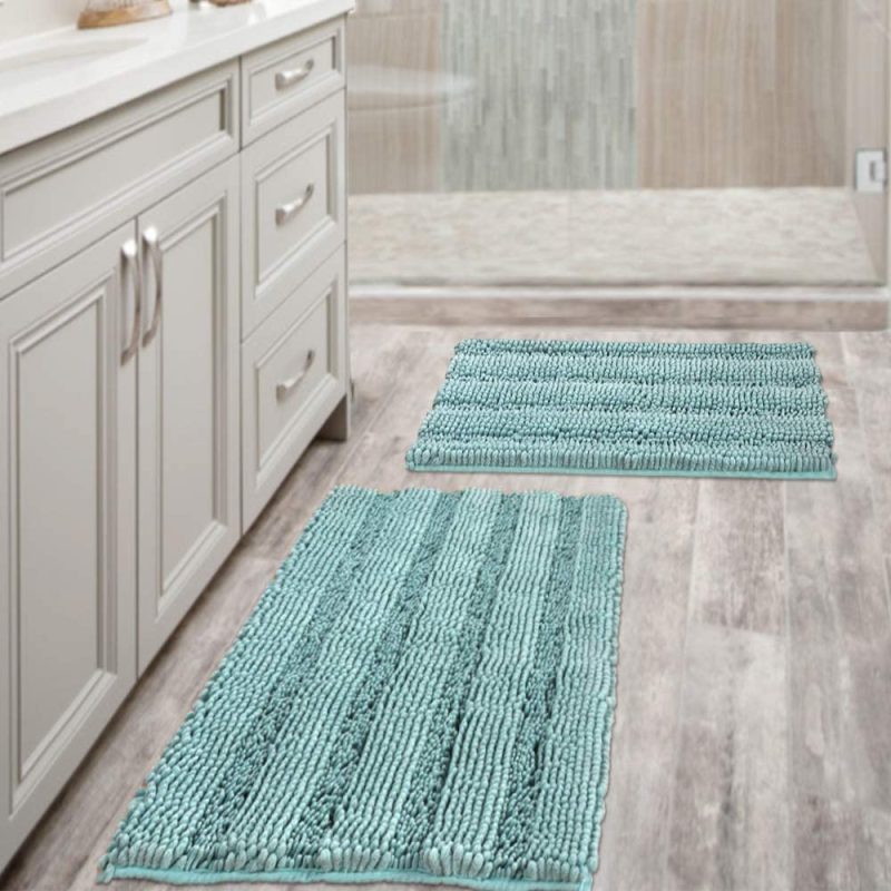 Home Décor |  Extra Thick Striped Bath Rugs For Bathroom Anti-Slip Bath Mats Soft Plush Chenille Yarn Shaggy Mat Living Room Bedroom Mat Floor Water Absorbent Bath Bath