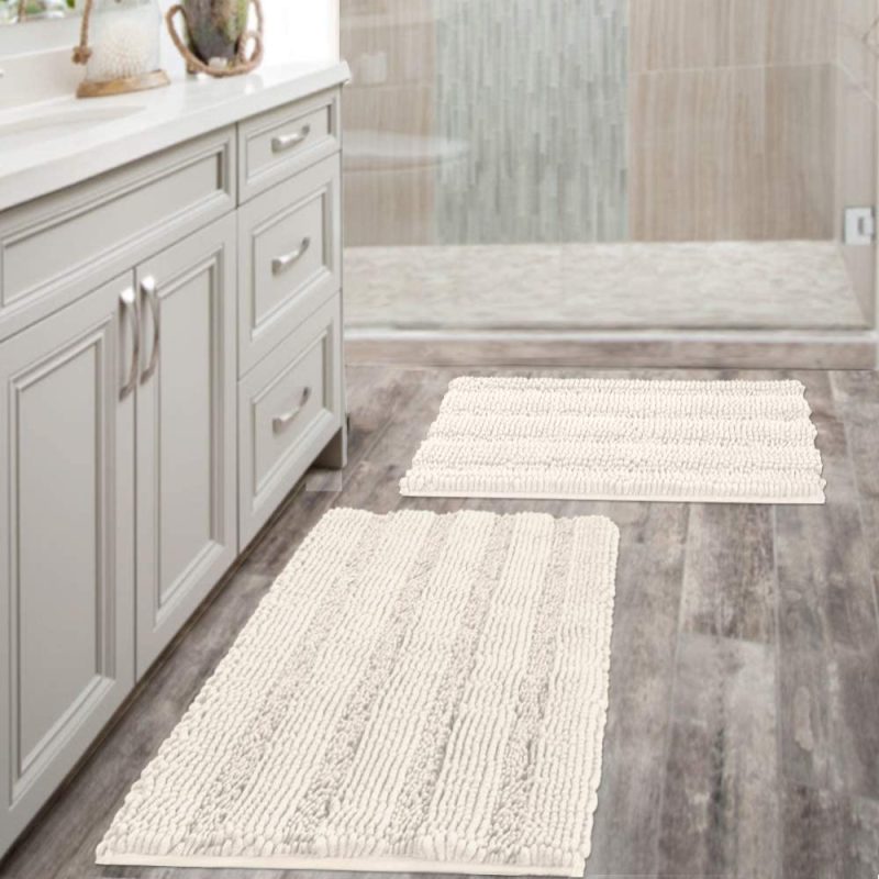 Home Décor |  Extra Thick Striped Bath Rugs For Bathroom Anti-Slip Bath Mats Soft Plush Chenille Yarn Shaggy Mat Living Room Bedroom Mat Floor Water Absorbent Bath Bath