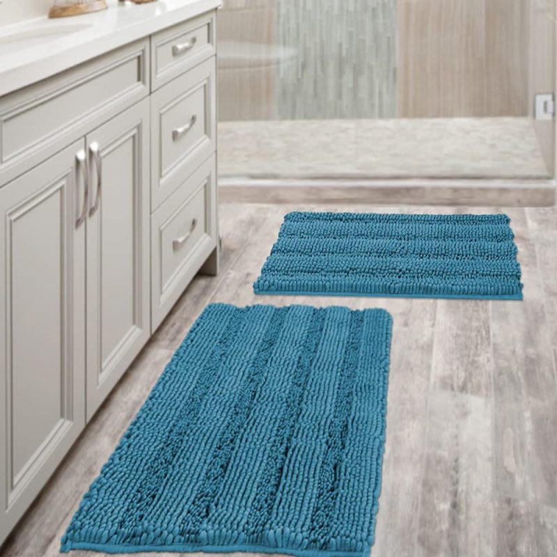 Home Décor |  Extra Thick Striped Bath Rugs For Bathroom Anti-Slip Bath Mats Soft Plush Chenille Yarn Shaggy Mat Living Room Bedroom Mat Floor Water Absorbent Bath Bath