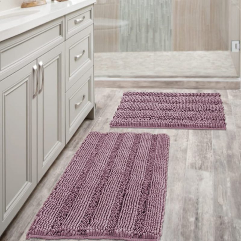 Home Décor |  Extra Thick Striped Bath Rugs For Bathroom Anti-Slip Bath Mats Soft Plush Chenille Yarn Shaggy Mat Living Room Bedroom Mat Floor Water Absorbent Bath Bath